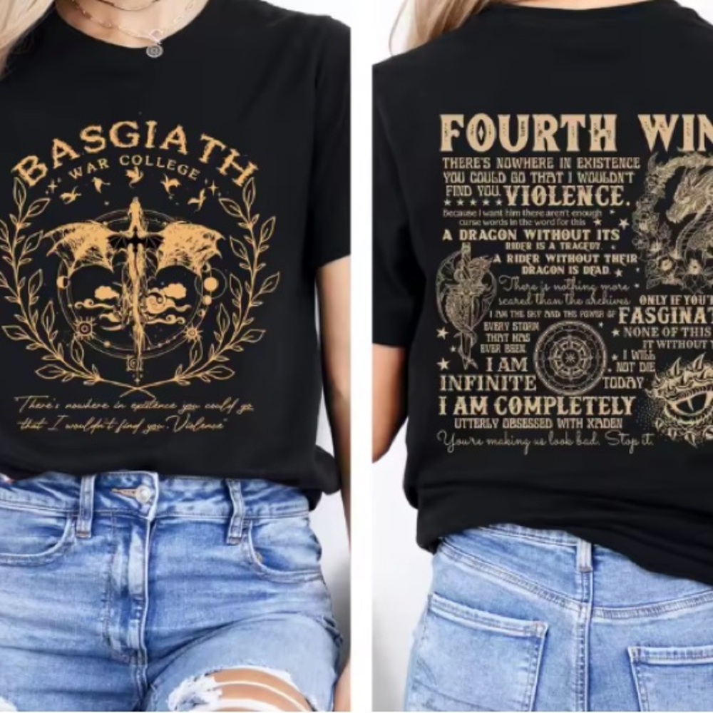 Basgiath Tee with yellow-Gold Design, fourth wing shirt